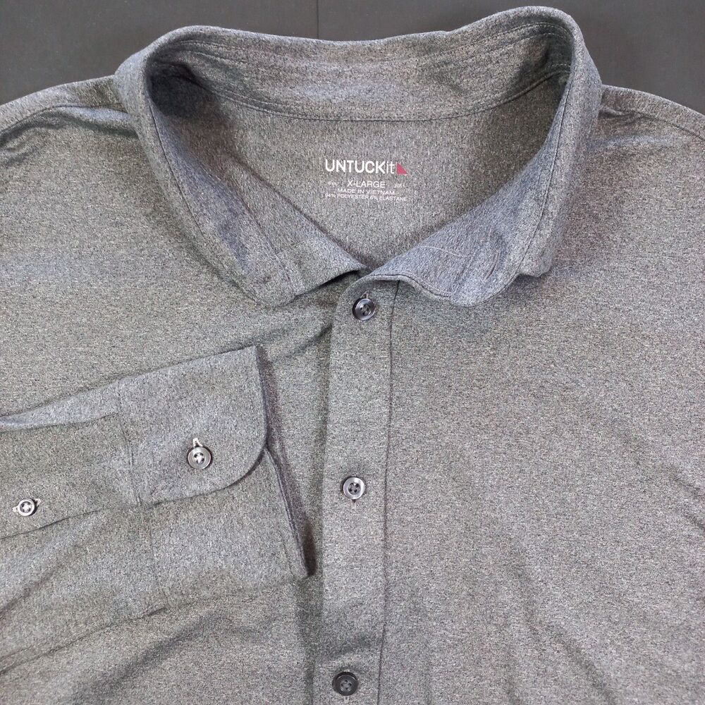 UNTUCKit Perf Tee BD Shirt Mens XL Grey Performance Stretch Button up 40256 EUC